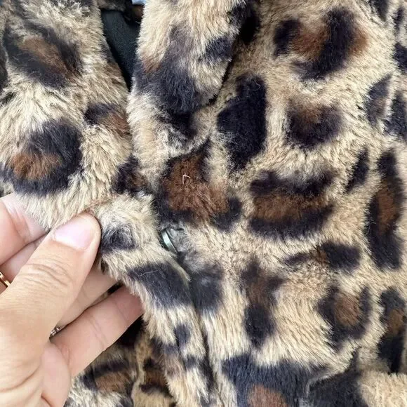 Appaman Girls Cleo Tan  Black Leopard Faux Fur Hooded Teddy Coat‎ Jacket Size 4 - Picture 5 of 14